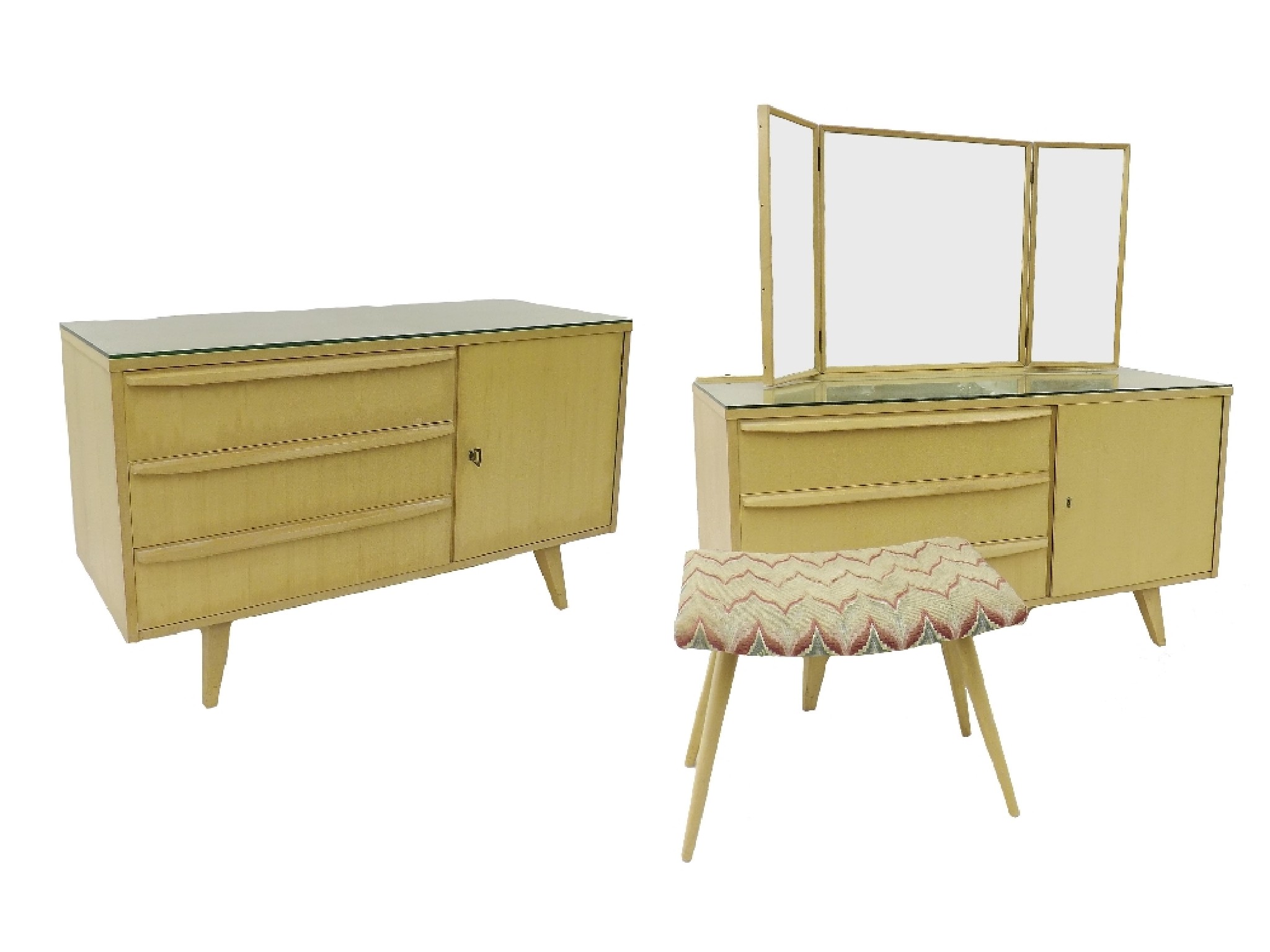 Appraisal: s satin birch sideboard fitted with three drawers and cupboard