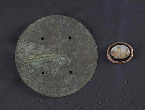 Appraisal: Bronze sundial together with an Italian micromosaic brooch dia and