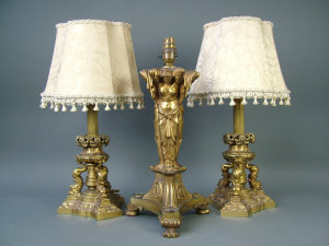 Appraisal: A neo-classical style bronze table lamp the base cast as