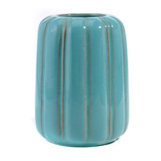 Appraisal: California Faience Small Blue Ribbed Vase Height inches