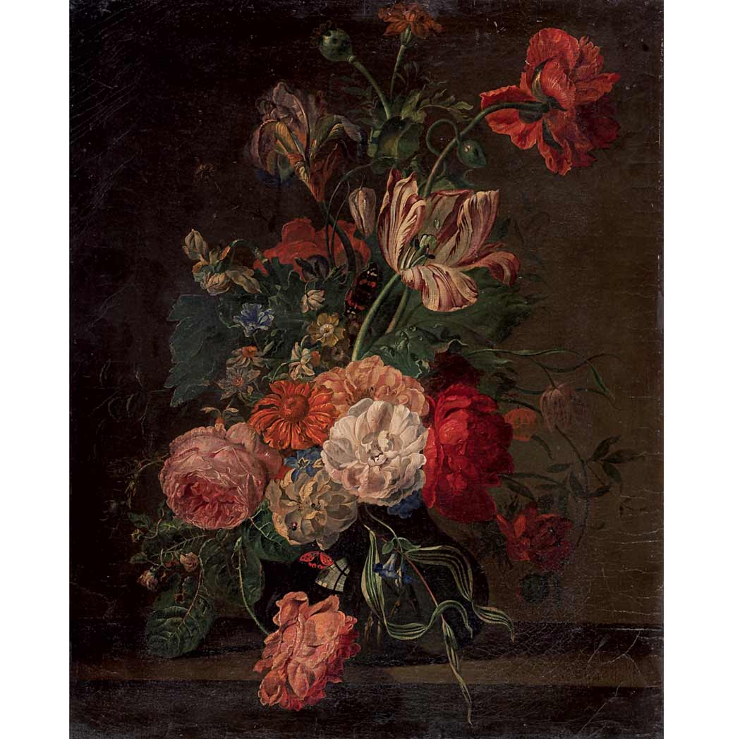 Appraisal: Belgian School th Century Still Life with Flowers on a