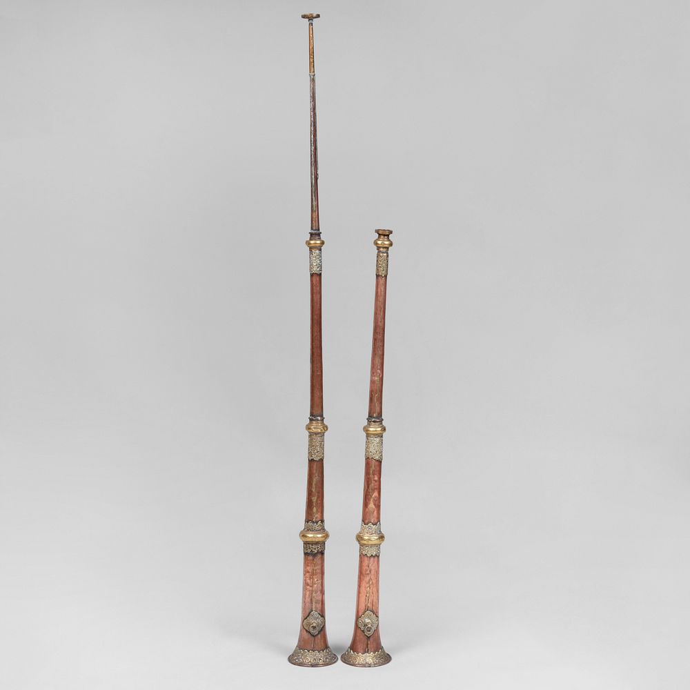 Appraisal: Two Middle Eastern Brass and Copper Expanding Trumpets The taller