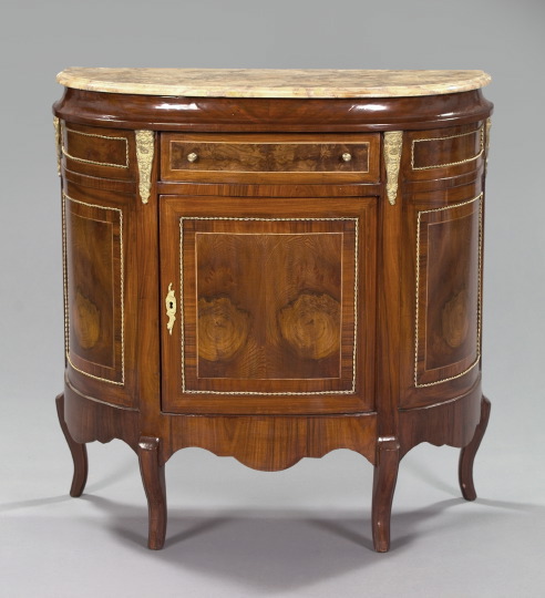 Appraisal: Louis XV-Style Brass-Mounted Mahogany and Marble-Top Demi-lune Console Cabinet the