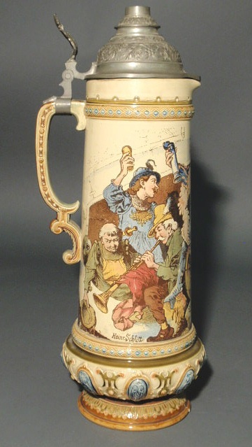 Appraisal: Mettlach stein with transfer decoration and signed Heinr Schlitt base