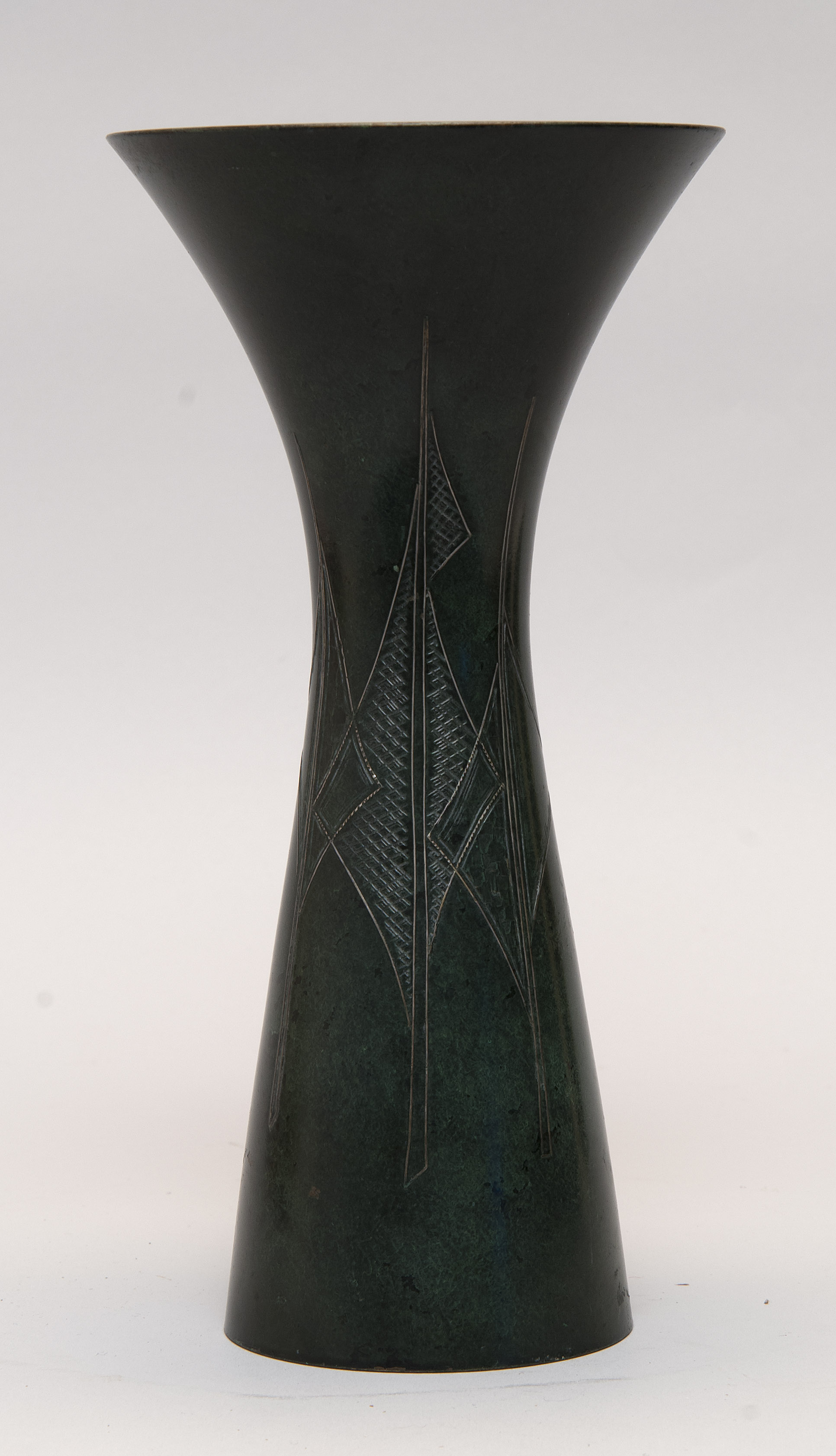 Appraisal: JAPANESE INLAID BRONZE VASE th CenturyWith geometric design on a