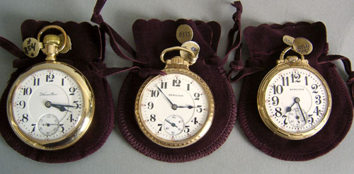 Appraisal: Three Hamilton gold filled open face pocket watches including -