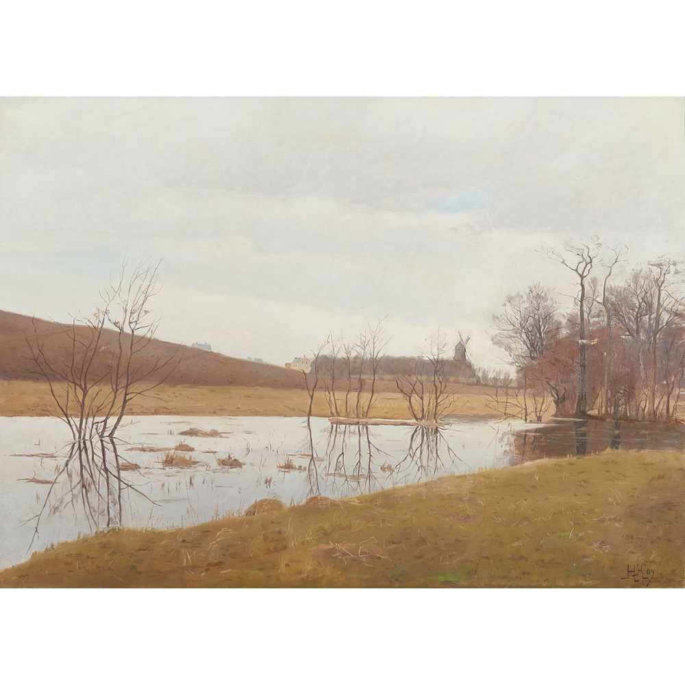 Appraisal: HANS CHRISTIAN KNUSDEN DANISH - A WINTER RIVER LANDSCAPE Signed