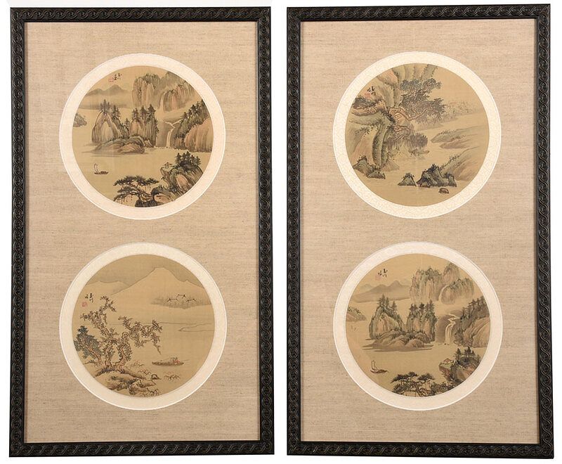 Appraisal: Four Framed Chinese Watercolor Paintings on Silk Qing dynasty four