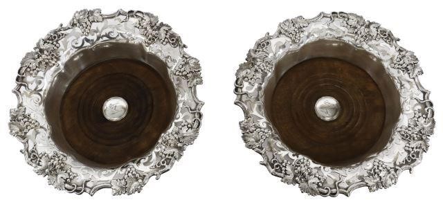 Appraisal: pair English Victorian silver plate wine coasters likely Sheffield late