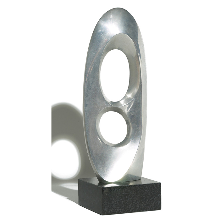 Appraisal: Michael Barkin sculpture abstract form in aluminum over a black