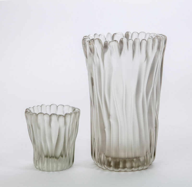 Appraisal: TAPIO WIRKKALA FINLAND TWO FROSTED GLASS LICHEN VASES Incised signature