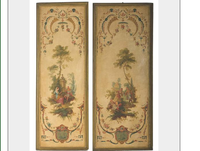 Appraisal: TWO CONTINENTAL PAINTED PANELS WITH SCENES OF A MAID AND