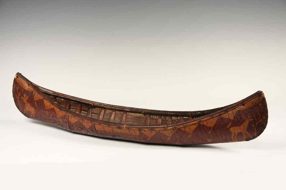 Appraisal: MINIATURE CANOE - Native Maine Birch Bark Canoe painted with