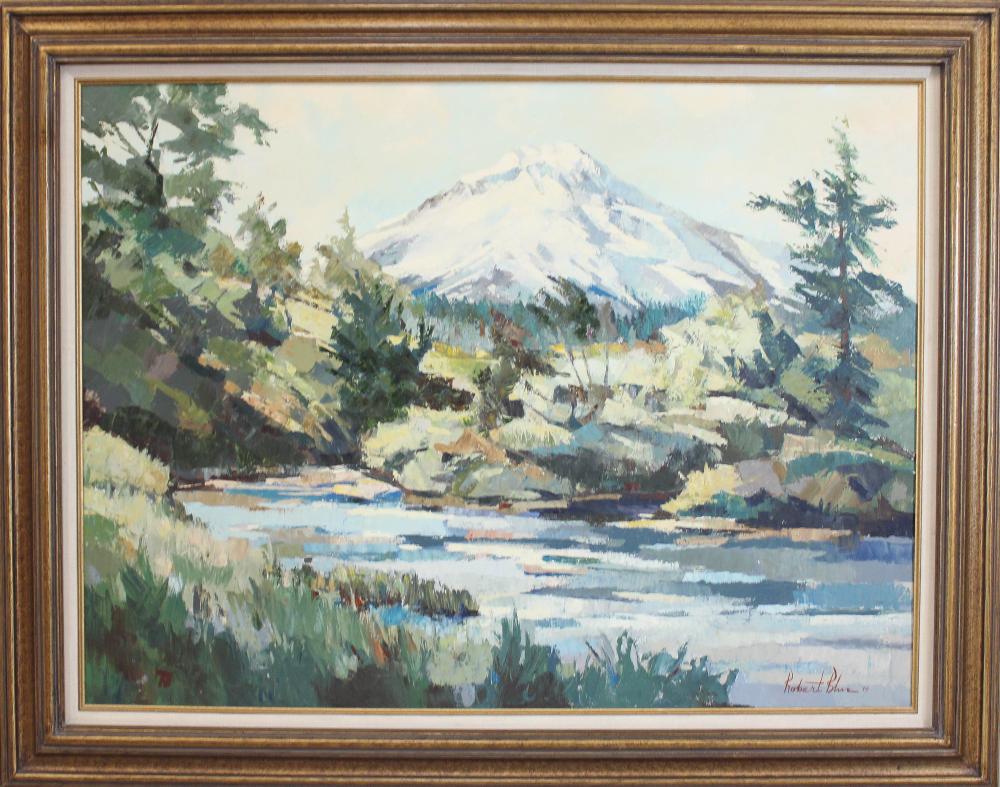 Appraisal: ROBERT BLUE California - oil on canvas mountain landscape with