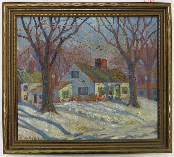 Appraisal: WINTER SNOW SCENE WITH HOUSE OIL ON CANVAS a white