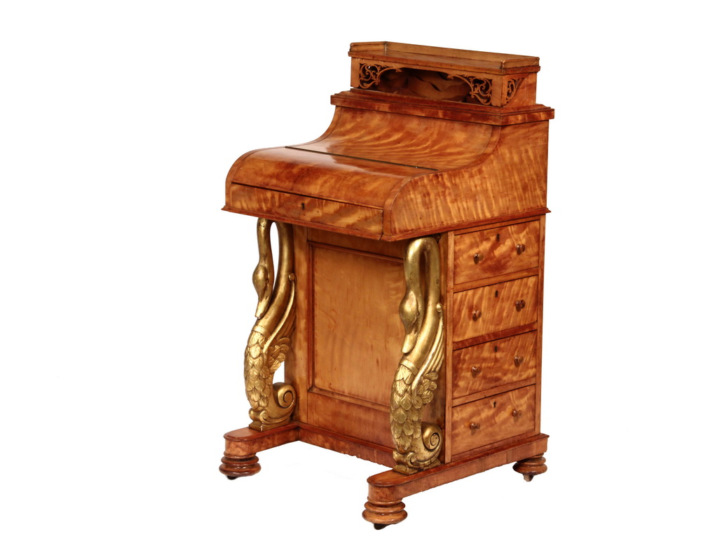 Appraisal: DAVENPORT DESK - English Davenport in figured mahogany with gilt