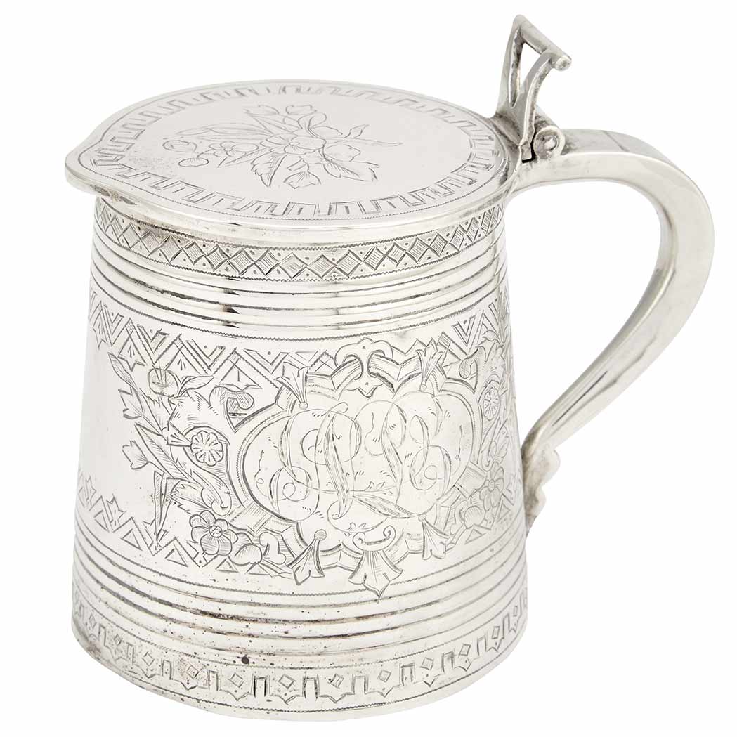 Appraisal: Russian Silver Covered Tankard St Petersburg circa Of cylindrical form