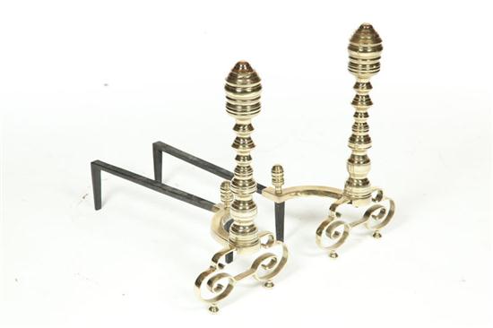 Appraisal: PAIR OF BRASS ANDIRONS American th century Scroll legs wrought