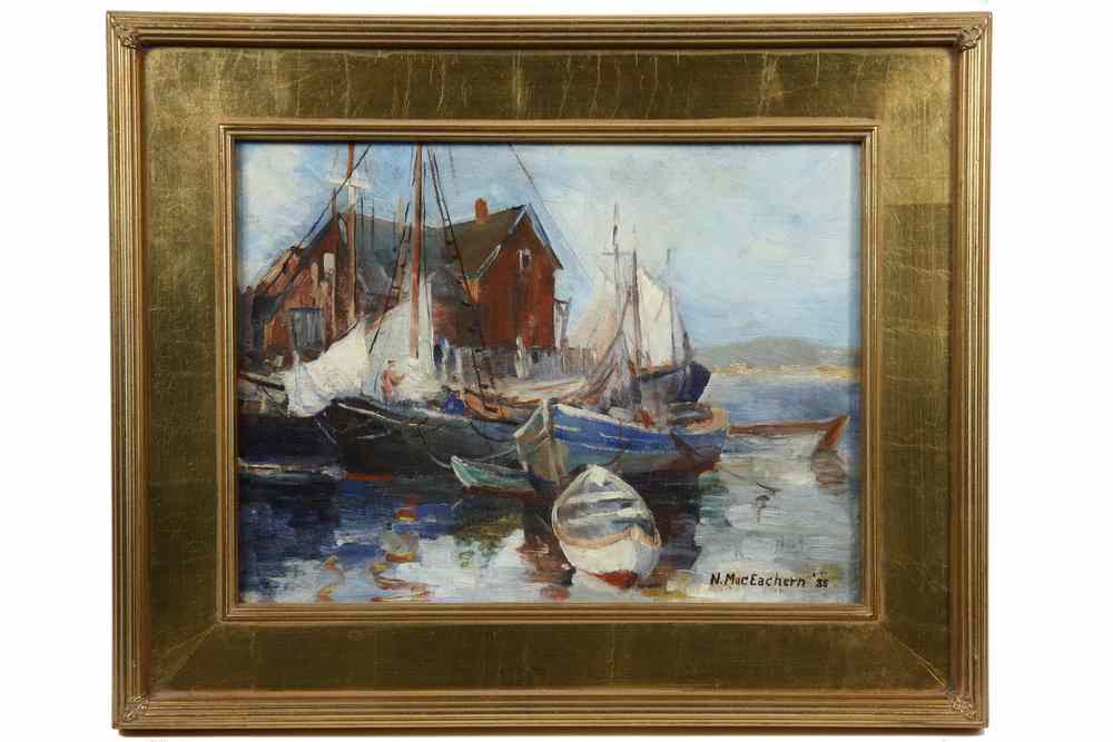 Appraisal: OOCB - Fishing Boats at Pier by Neil MacEachern MA