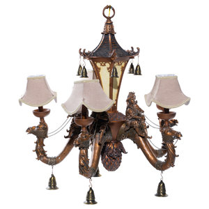 Appraisal: A Chinoiserie Style Polychromed Composition Five-Light Chandelier th Century Height