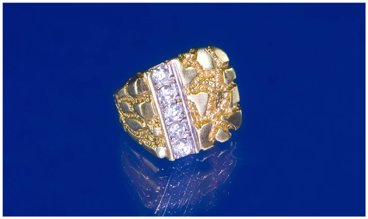 Appraisal: ct Gold Gents Signet Ring Set With Five CZ Stones