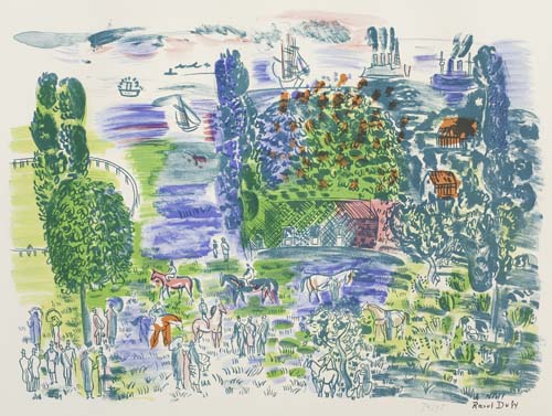 Appraisal: RAOUL DUFY Au Paddock Color lithograph x mm x inches