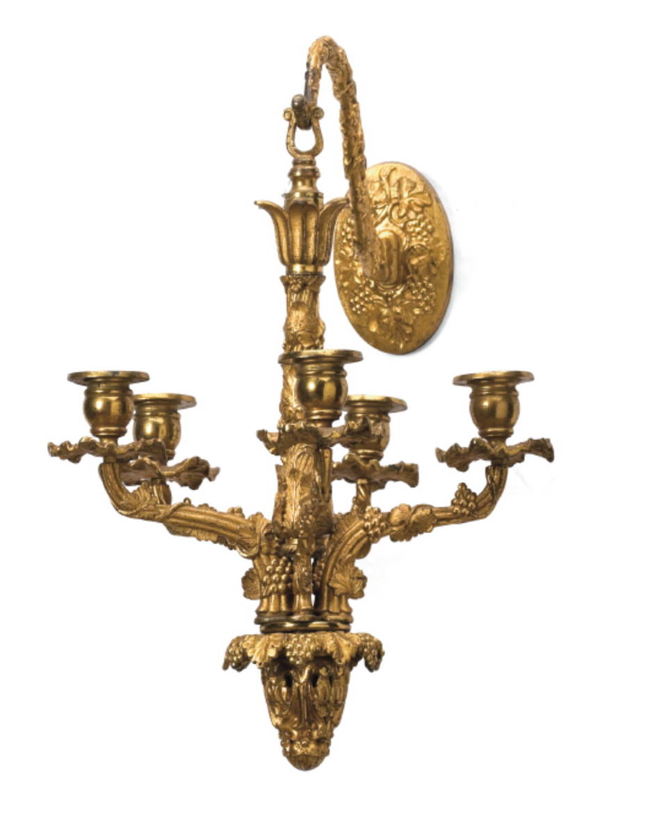 Appraisal: AMERICAN GILT-METAL FIVE-LIGHT WALL CHANDELIER WITH BRACKET ATTRIBUTED TO HOOPER