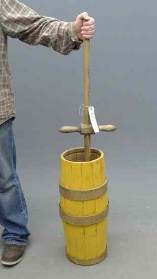 Appraisal: th c butter churn in yellow paint '' Ht