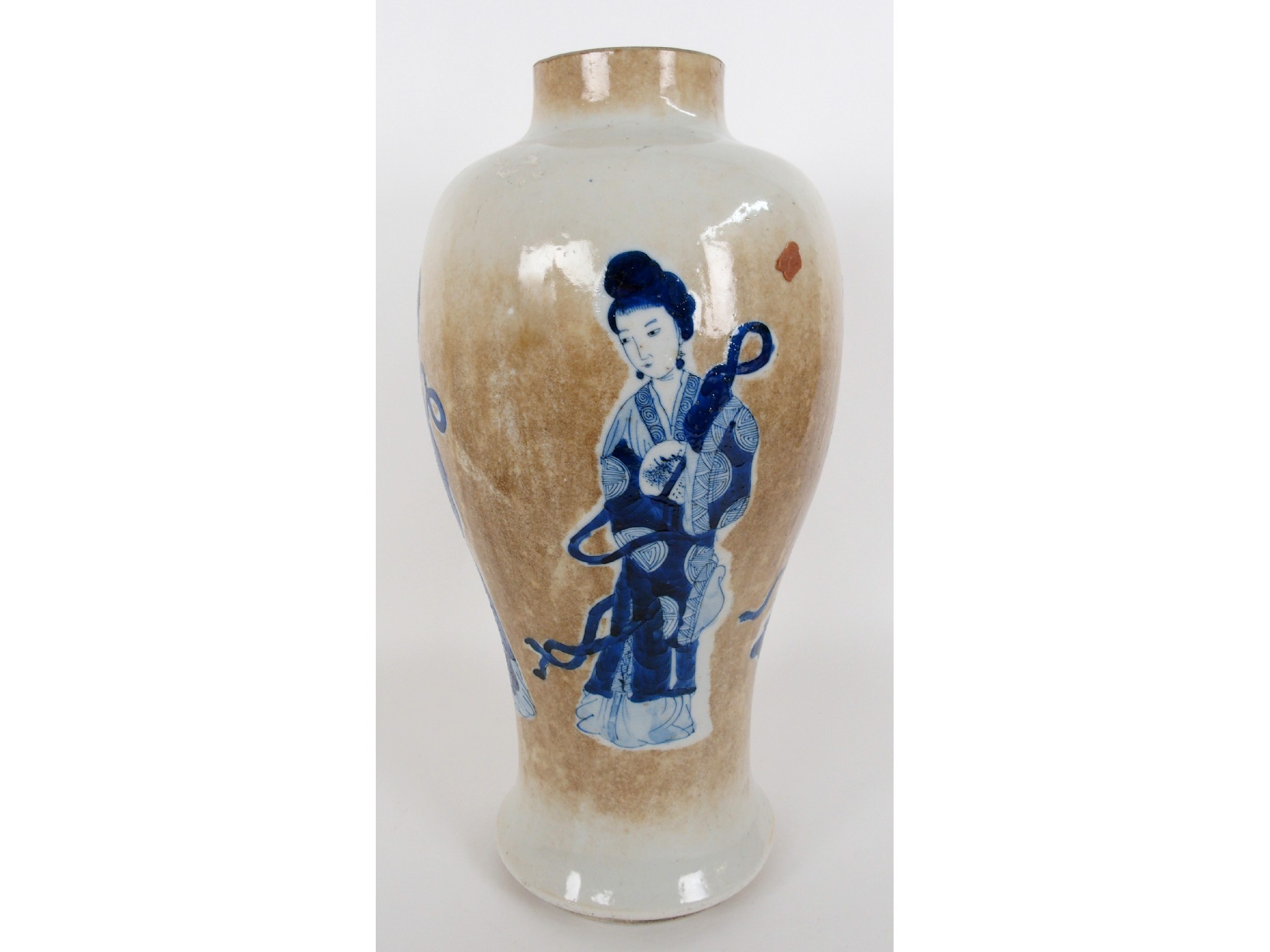 Appraisal: A Chinese baluster vasepainted with blue figures of ladies on