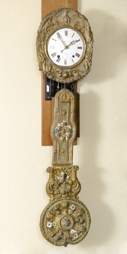 Appraisal: FRENCH MERLET MORBIER WAG ON THE WALL CLOCK Embossed brass