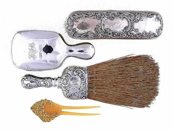 Appraisal: Collection of silver brushes and haircomb Gorham clothesbrush engraved RL