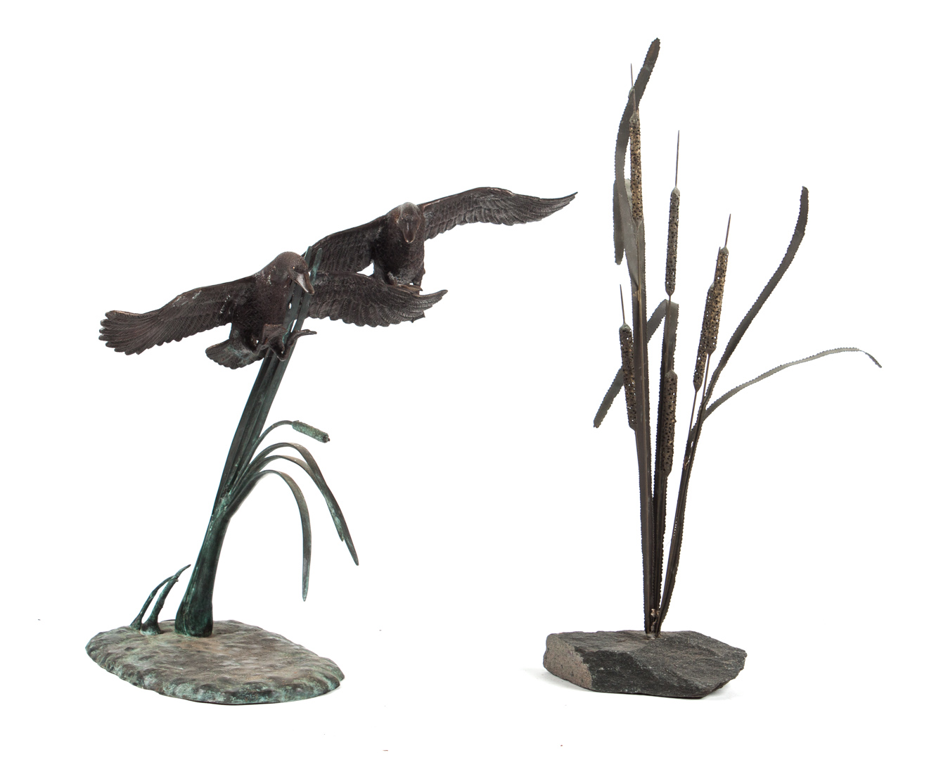 Appraisal: Contemporary bronze sculpture ducks in flight modeled as two ducks