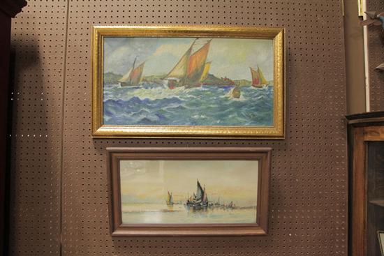 Appraisal: TWO SEASCAPE PAINTINGS WITH SAILBOATS AMERICAN SCHOOL TWENTIETH CENTURY Watercolor