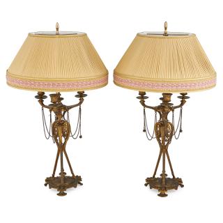 Appraisal: PAIR OF BRONZE CANDELABRA LAMPS Each two light and three