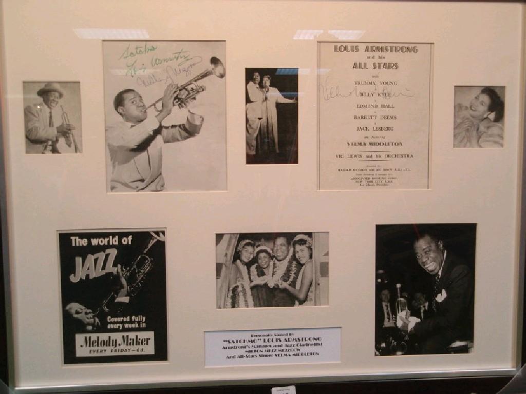 Appraisal: Framed and signed photographs programmes and cuttings signed Satchmo Louis