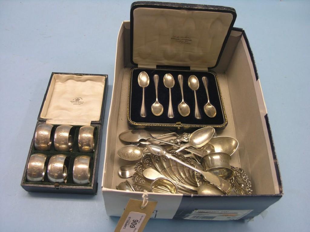 Appraisal: Small silverware including a cased set of six napkin rings