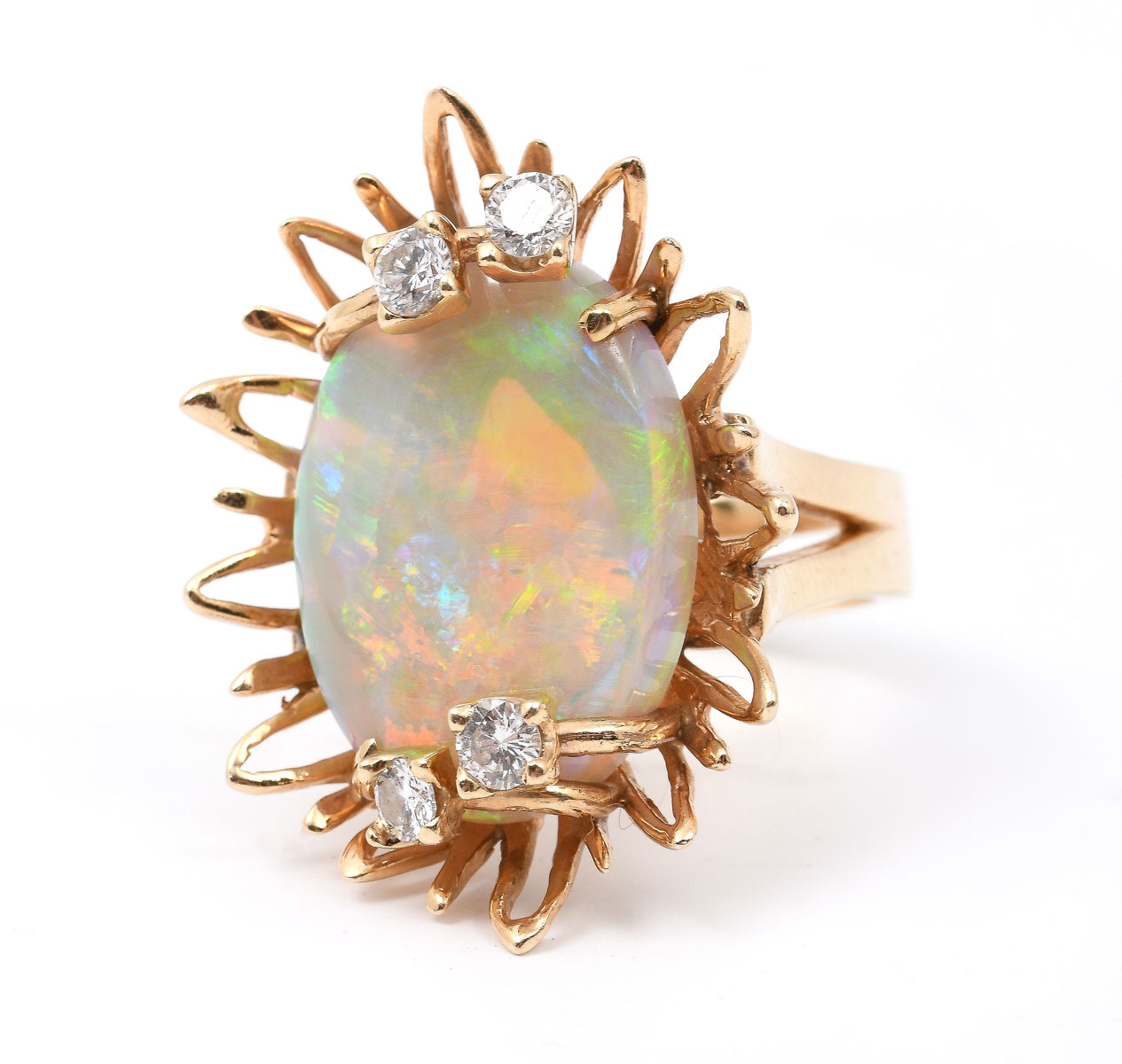 Appraisal: K AUSTRALIAN FIRE OPAL GOLD DIAMOND RING CTW blue-green fiery