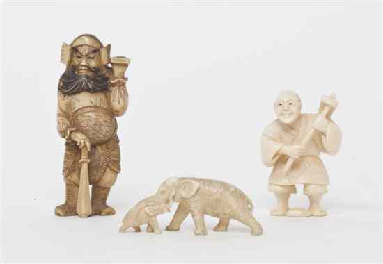 Appraisal: A Group of Three Japanese Carved Ivory Articles comprising a