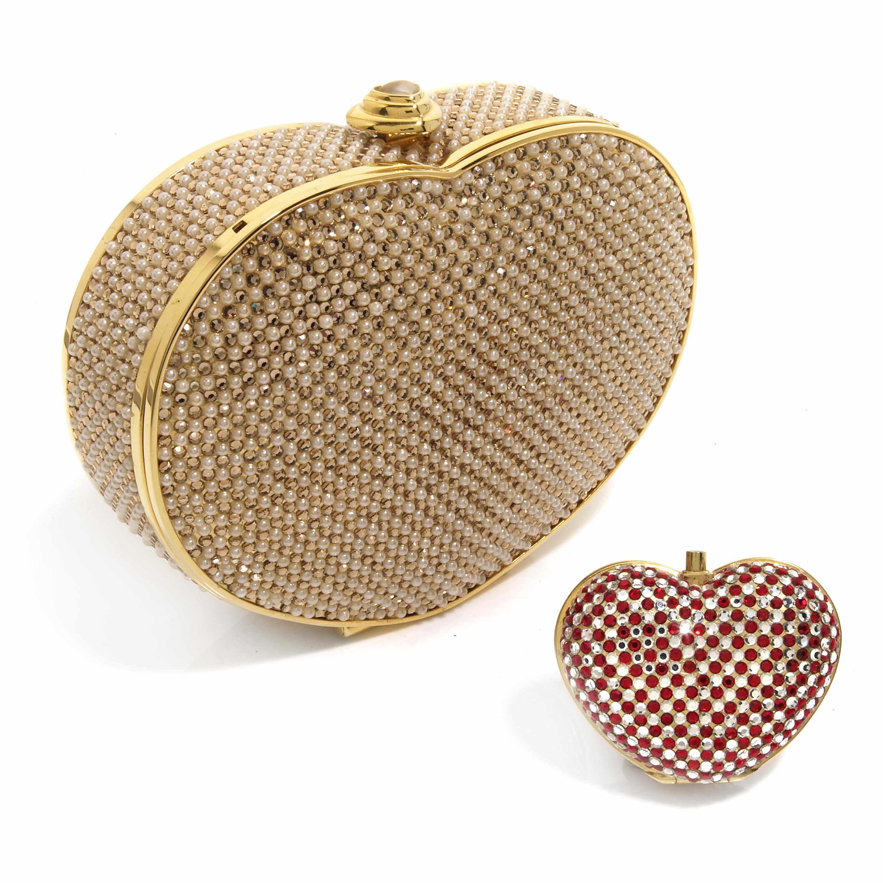 Appraisal: A heart-shaped gold crystal and white bead purse together with