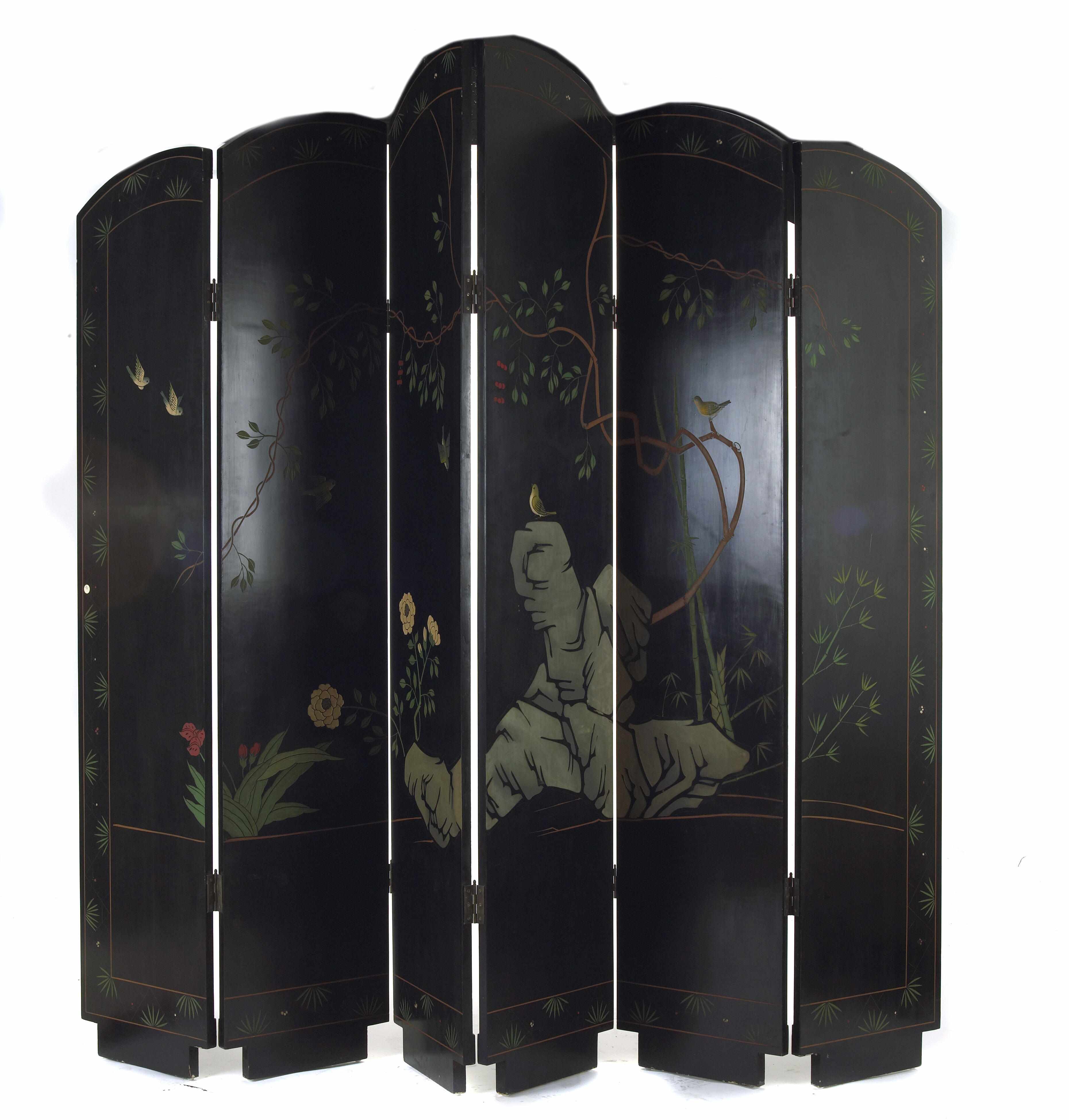 Appraisal: An unusual Chinese black lacquer and gold six panel rounded