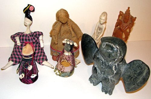 Appraisal: Title Assortment of Dolls and Carved Ethnic Figurines Medium assorted