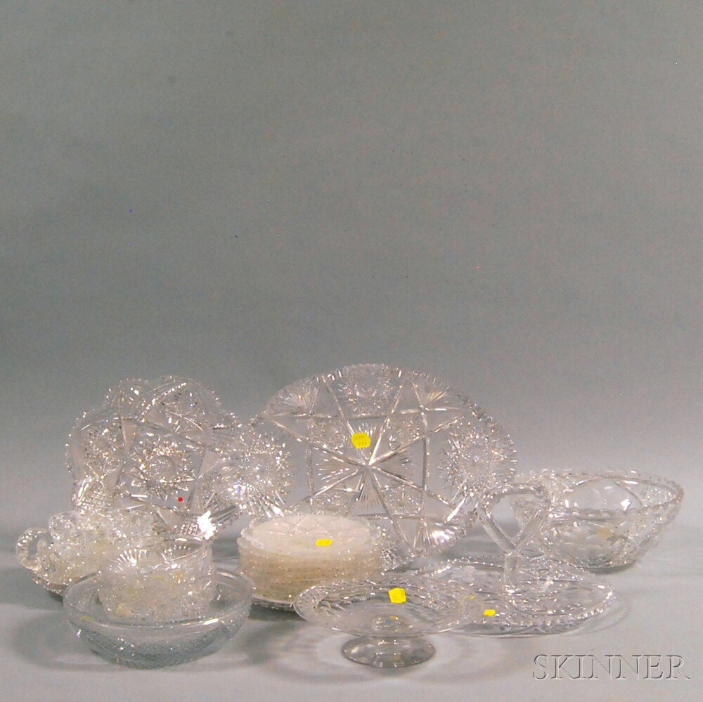 Appraisal: Twenty-one Colorless Cut Glass Items a signed Hunt bowl with