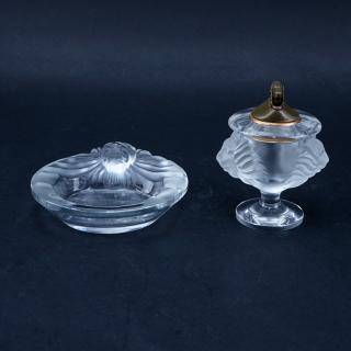 Appraisal: Two Piece Lalique Tete De Lion Crystal Smoking Set Includes