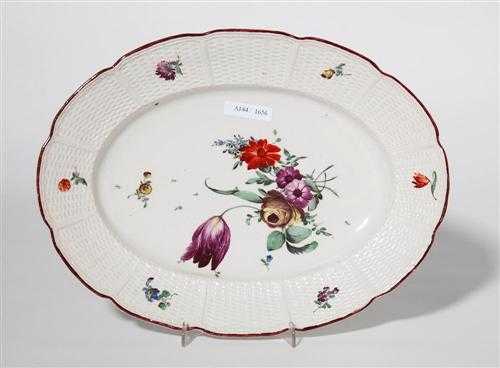 Appraisal: SMALL OVAL DISH Ludwigsburg circa With basket weave relief and