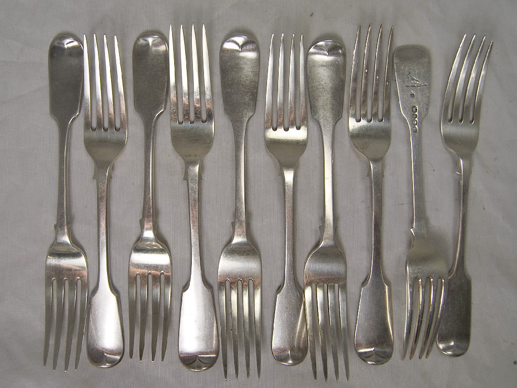 Appraisal: Ten silver William IV Victorian fiddle pattern table forks bearing