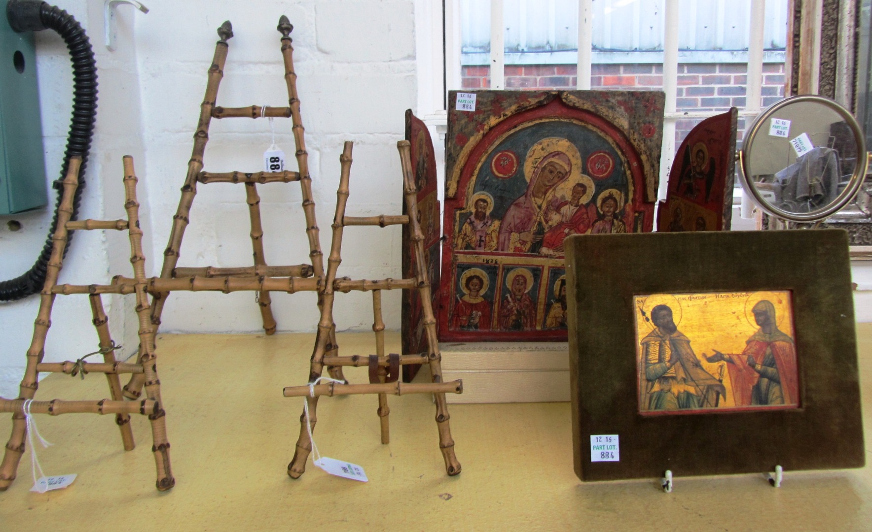 Appraisal: A quantity of collectables including a miniature bamboo painting stand