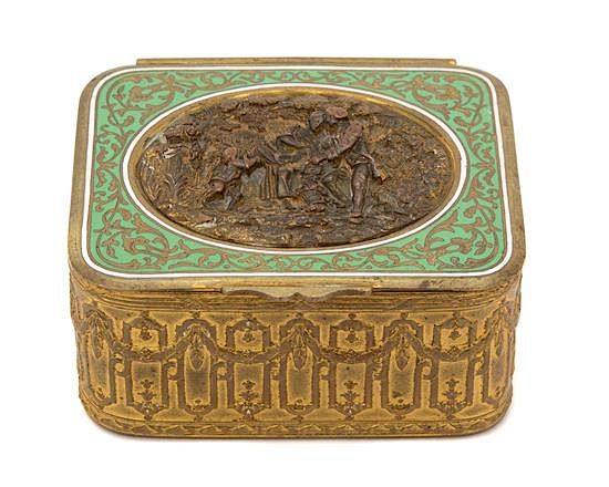 Appraisal: A French Gilt Bronze and Enamel Box Height x width