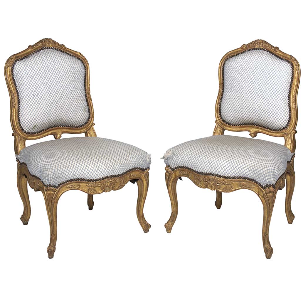 Appraisal: Pair of Louis XV Gilt-Wood Chaises a la Reine Mid