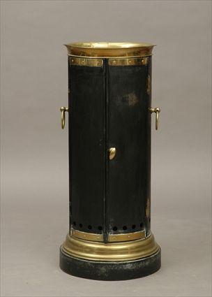 Appraisal: French Brass-Mounted T le Pedestal Plate Warmer in in diam