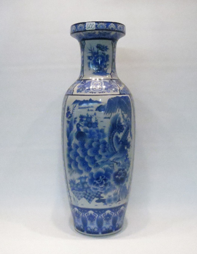 Appraisal: CHINESE BLUE AND WHITE PORCELAIN BALUSTER VASE depicting landscapes with